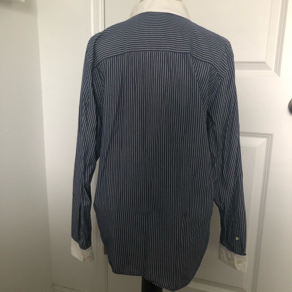 Ralph Lauren Classic Navy Pinstripe Dress Shirt with White Contrast Collar - Picture 2 of 6